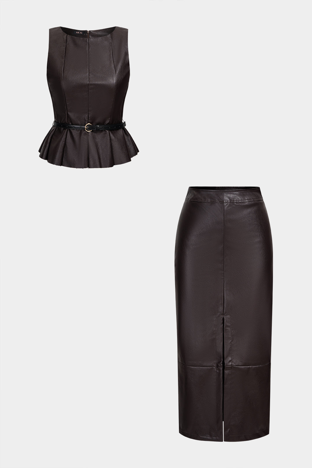 Leren-look set met tanktop en rok