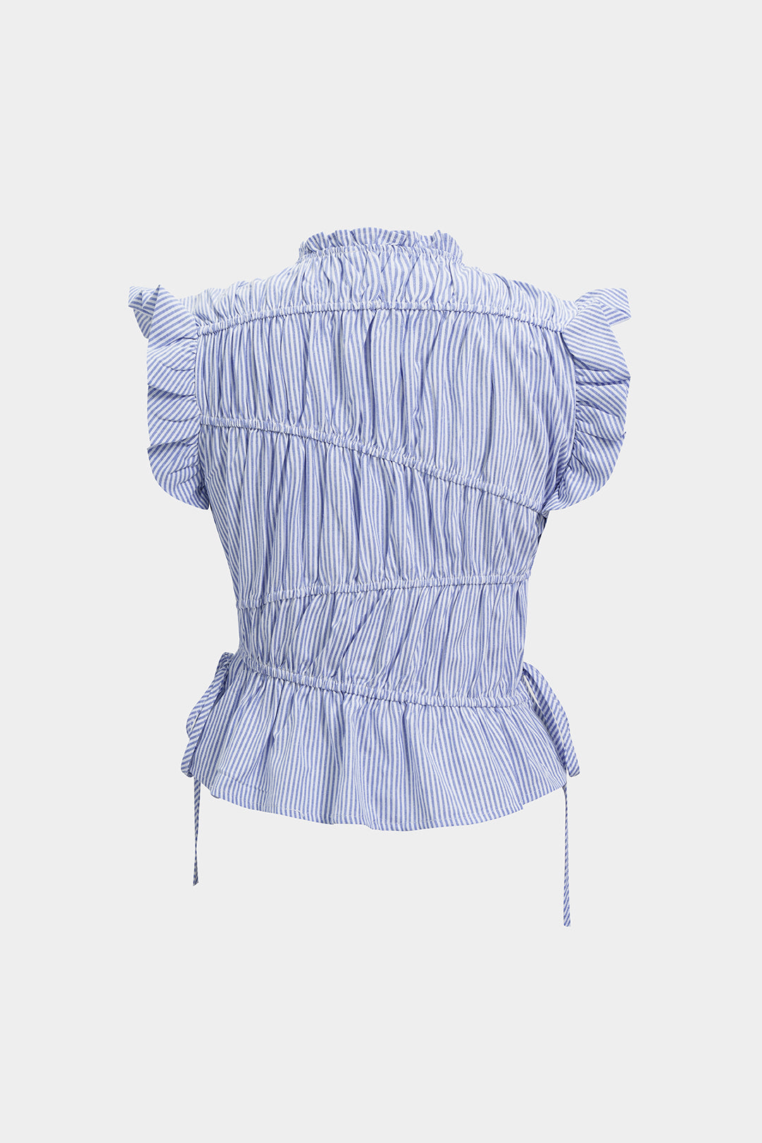 Gestreepte asymmetrische blouse met trekkoord en ruches