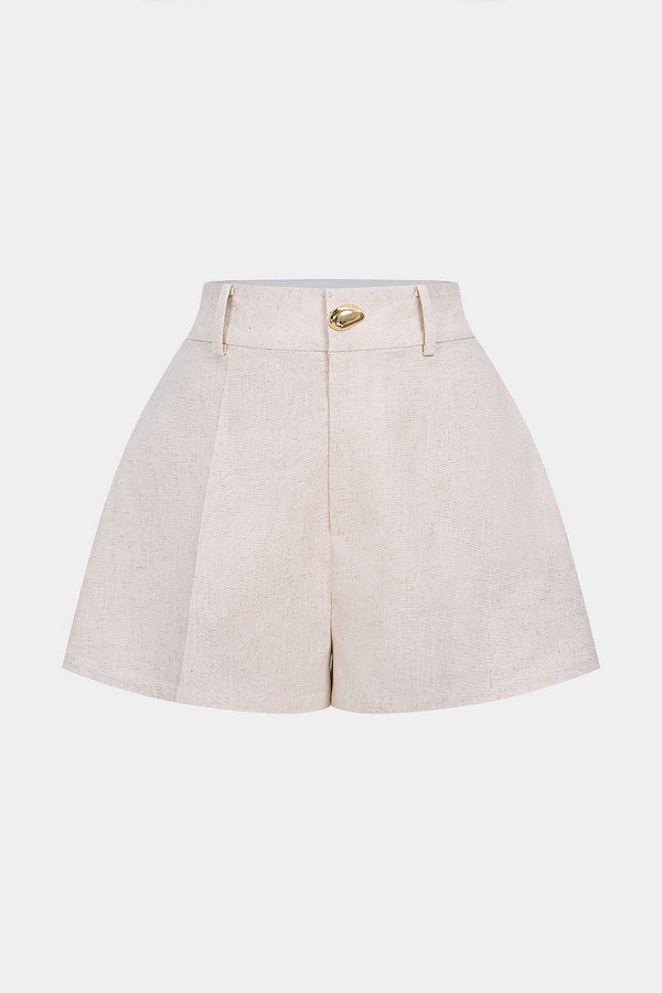 Linnen short met hoge taille en knoopjes