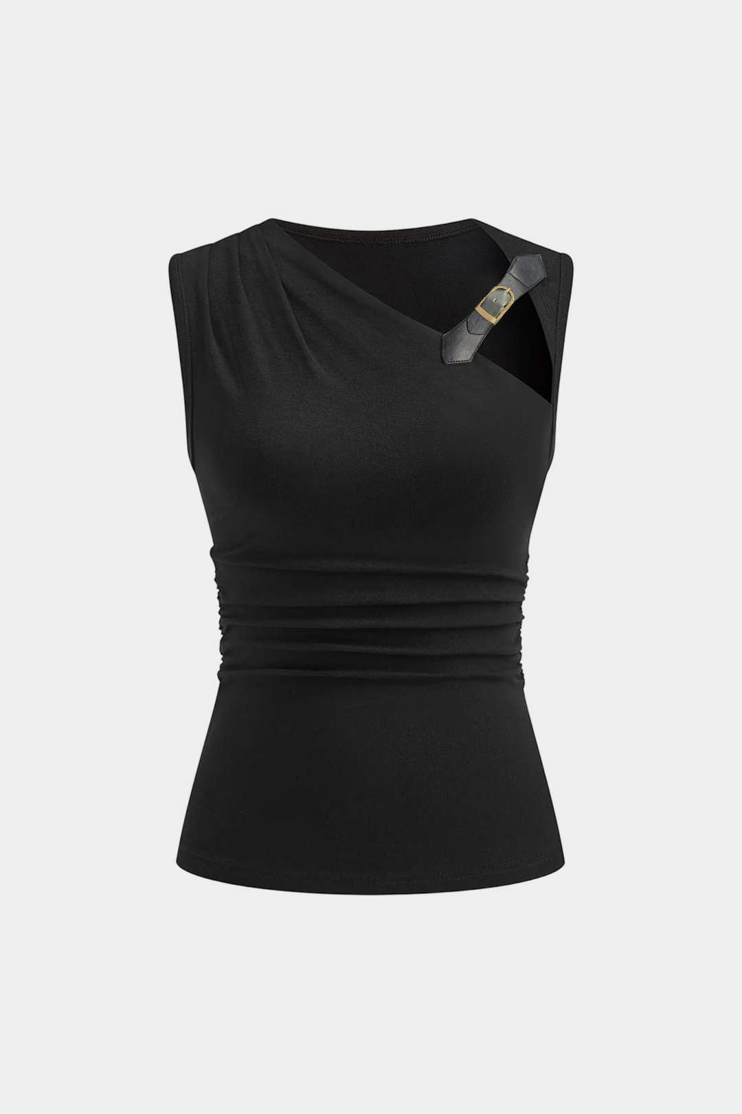 Effen asymmetrische tanktop met ruches en gesp