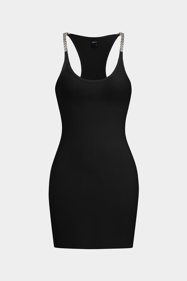 Mouwloze minijurk met kettingdetail