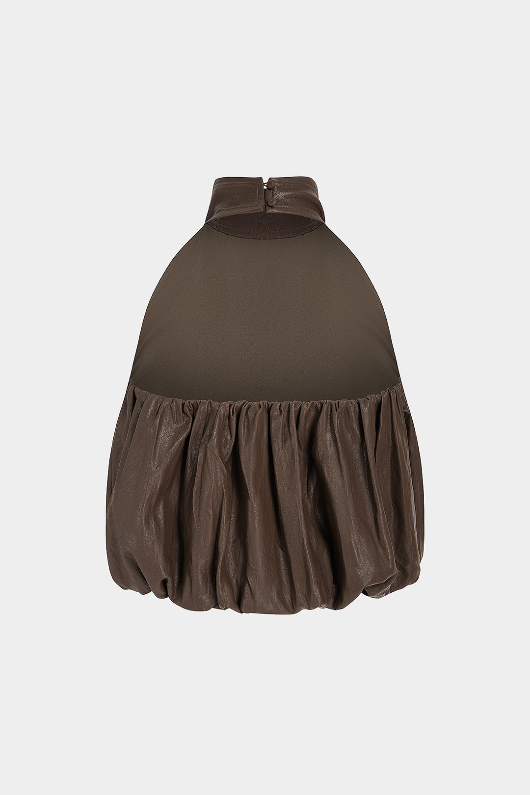 Leren-look tanktop met halternek, open rug en ruches