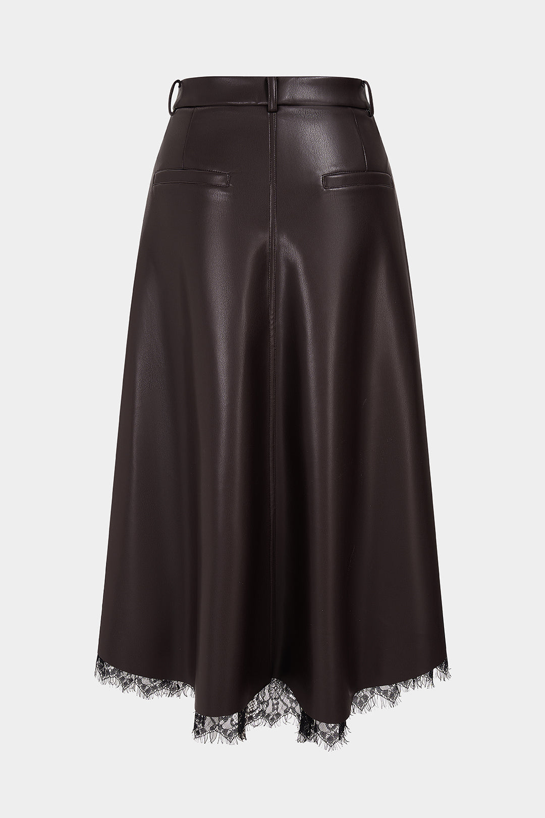 Leren-look patchwork midirok met kanten rand