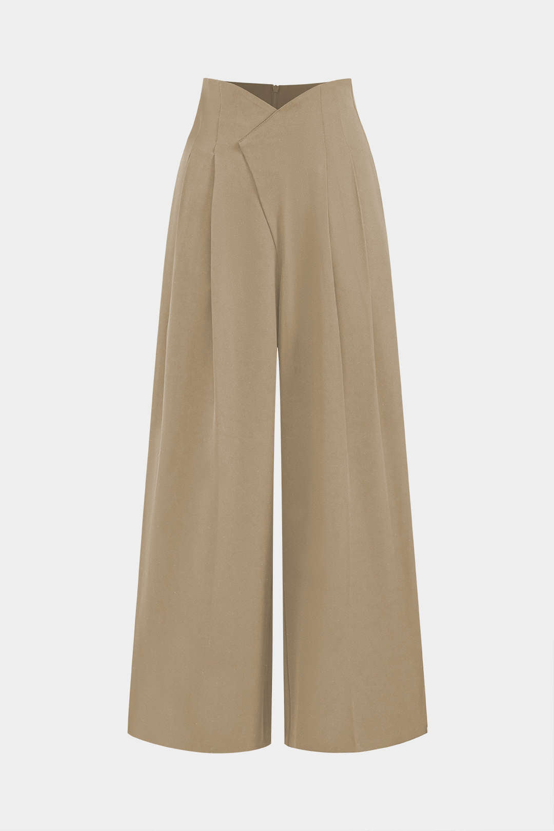 Geplooide asymmetrische pantalon met wijde pijpen