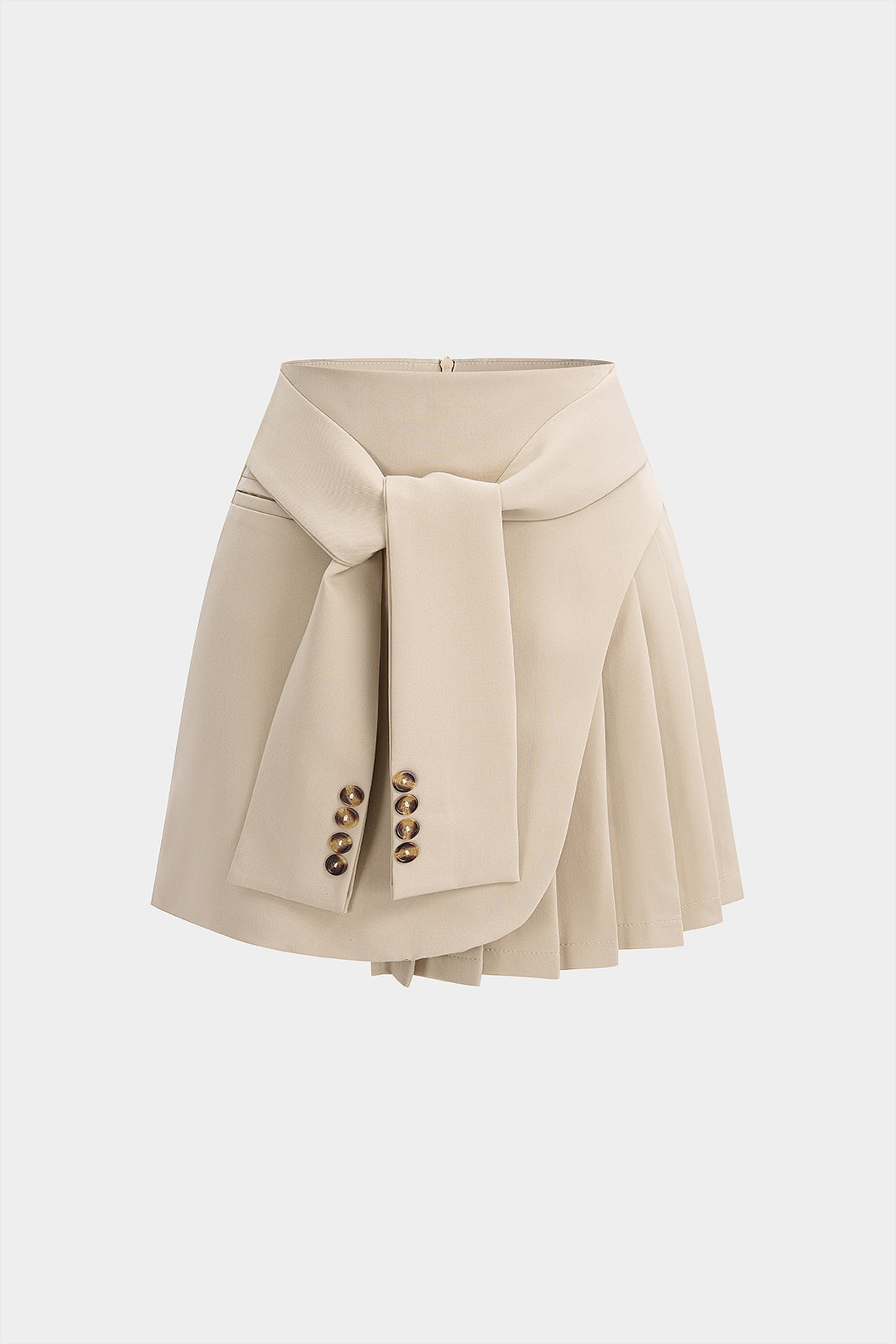 Asymmetrische geplooide rok met strik, hoge taille en A-lijn
