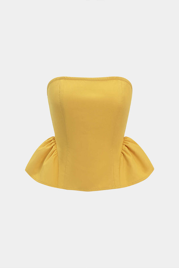 Effen strapless top met ruches en smokwerk
