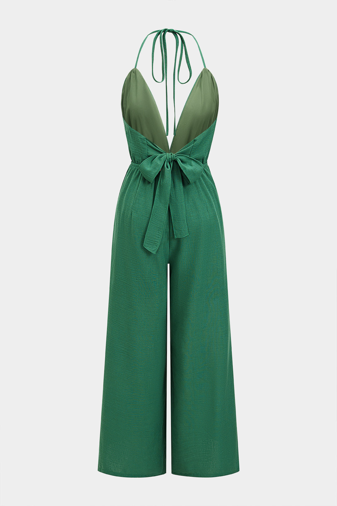 Mouwloze jumpsuit met halternek, V-hals en strik