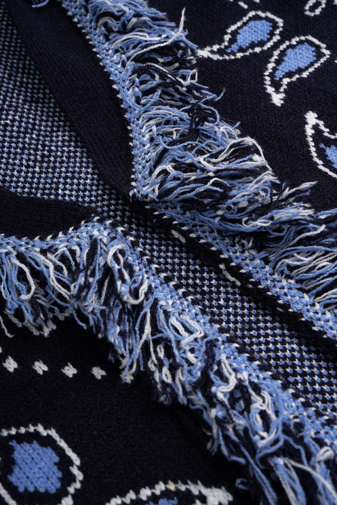 Gebreid paisley vest met franjes en riem