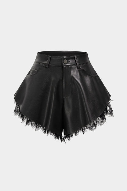 Leren Short met Wijde Pijpen en Kant