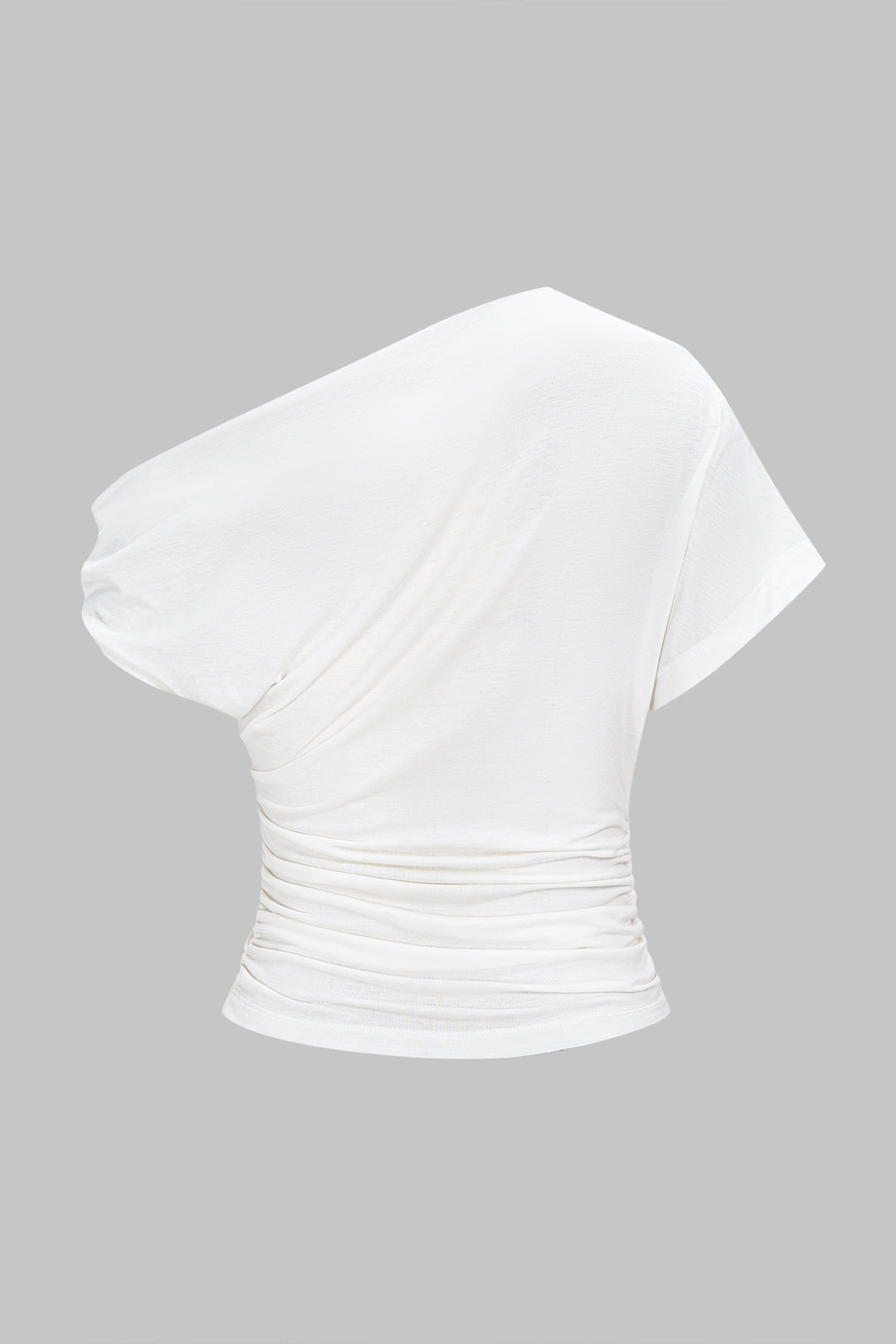 Metallic T-shirt met één schouder, ruches en korte mouwen