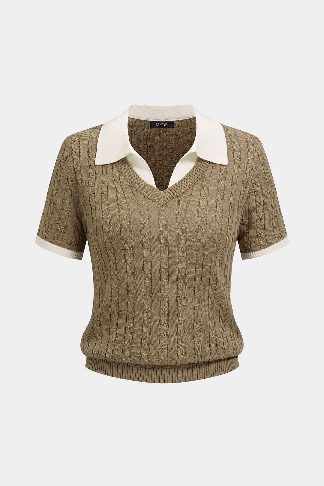 Gebreide top met revers en korte mouwen