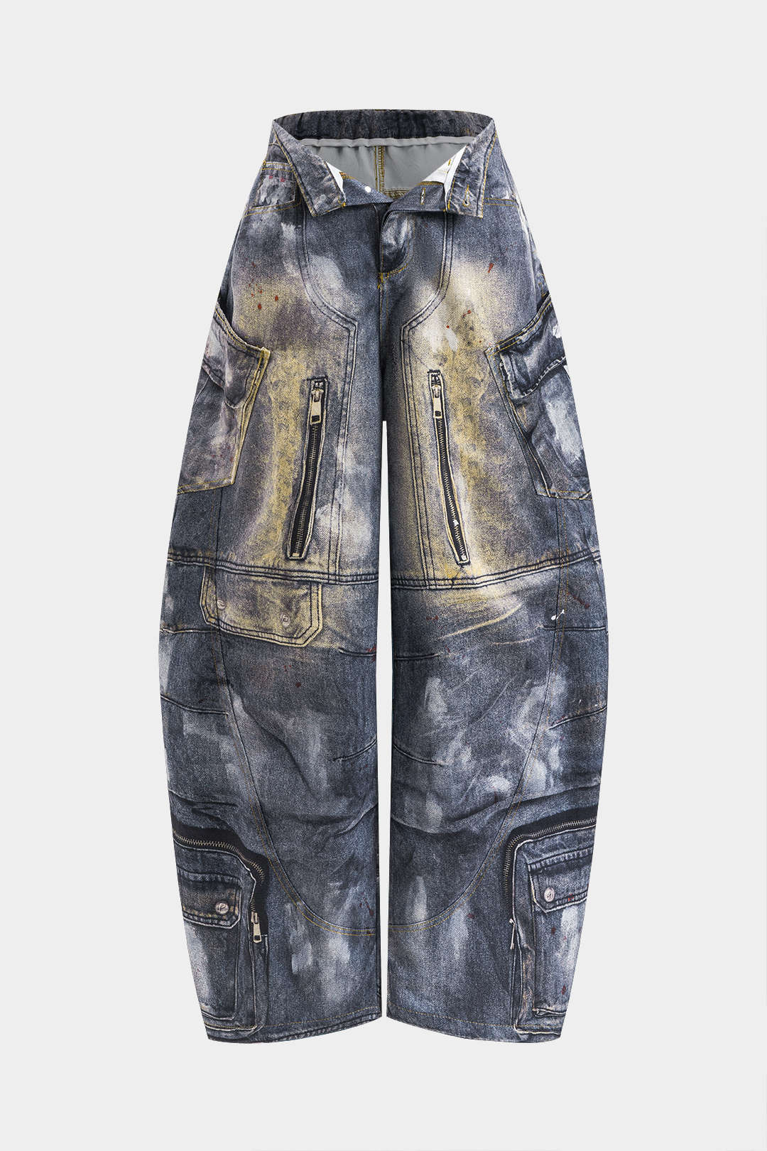 Abstracte print pantalon met zakken en ballonmodel