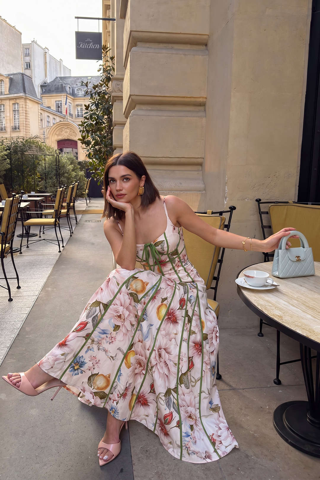 Bloemenprint mouwloze maxijurk met strik en spaghettibandjes