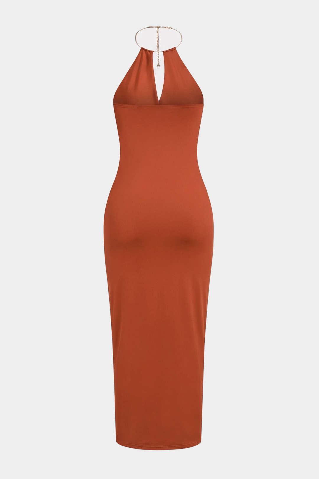 Metallic mouwloze maxijurk met halternek, V-hals en ruches