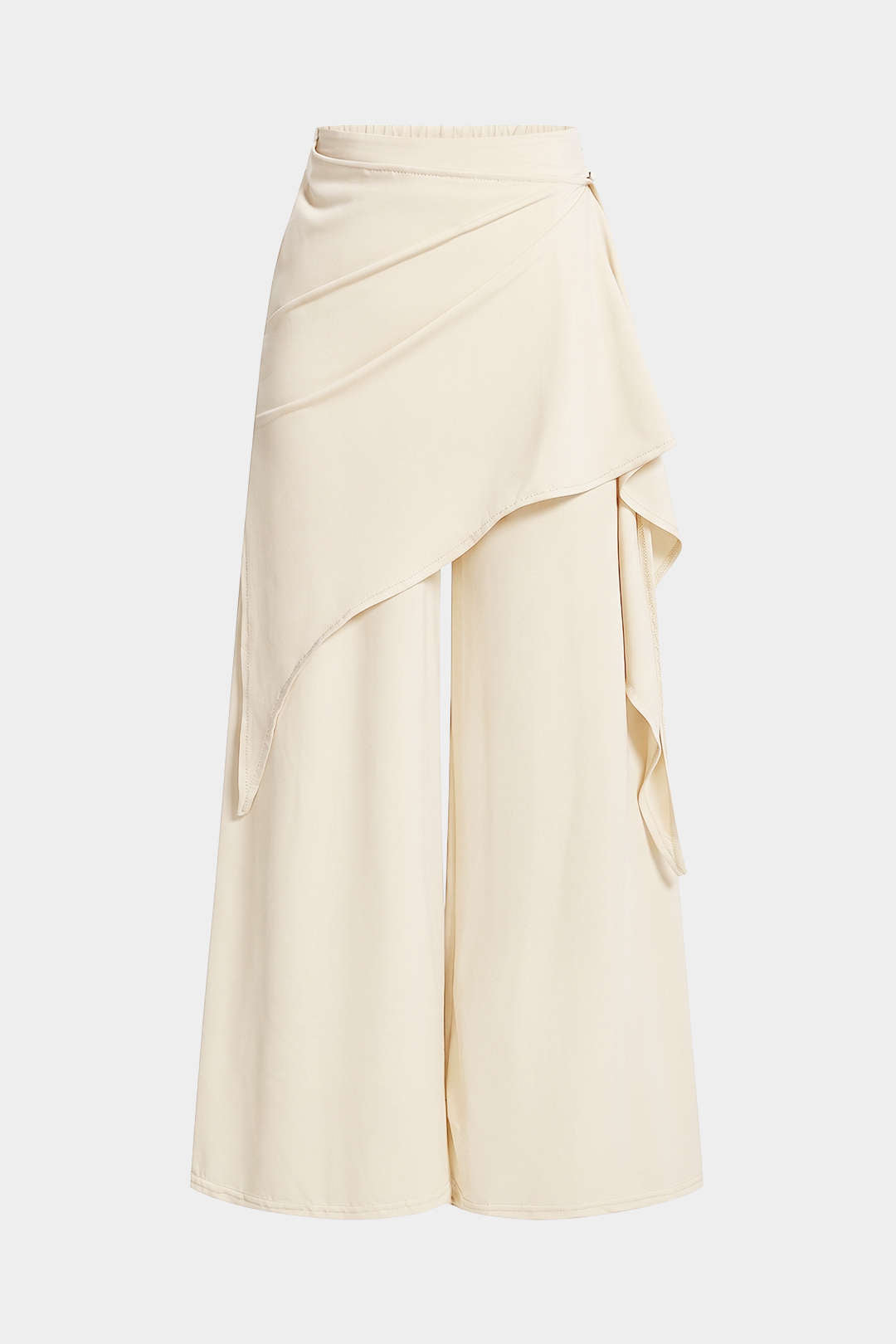 Asymmetrische broek met ruches, strik en wijde pijpen