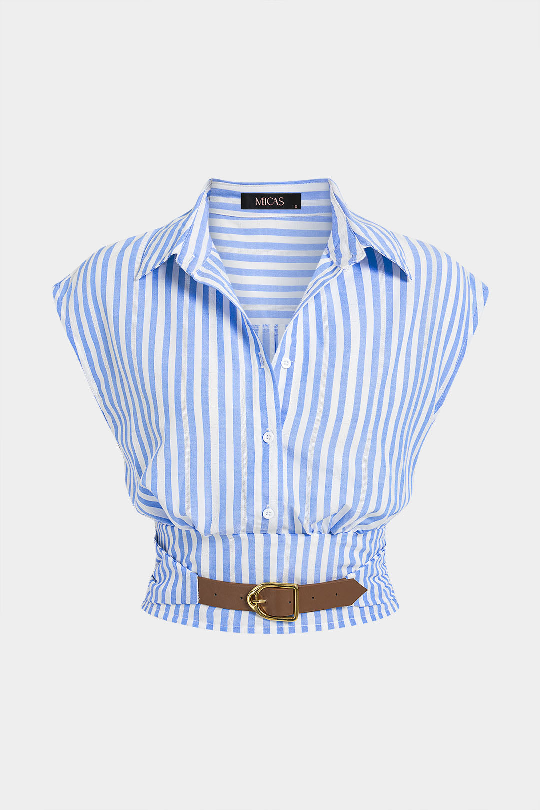 Gestreepte patchwork top met riem en korte mouwen
