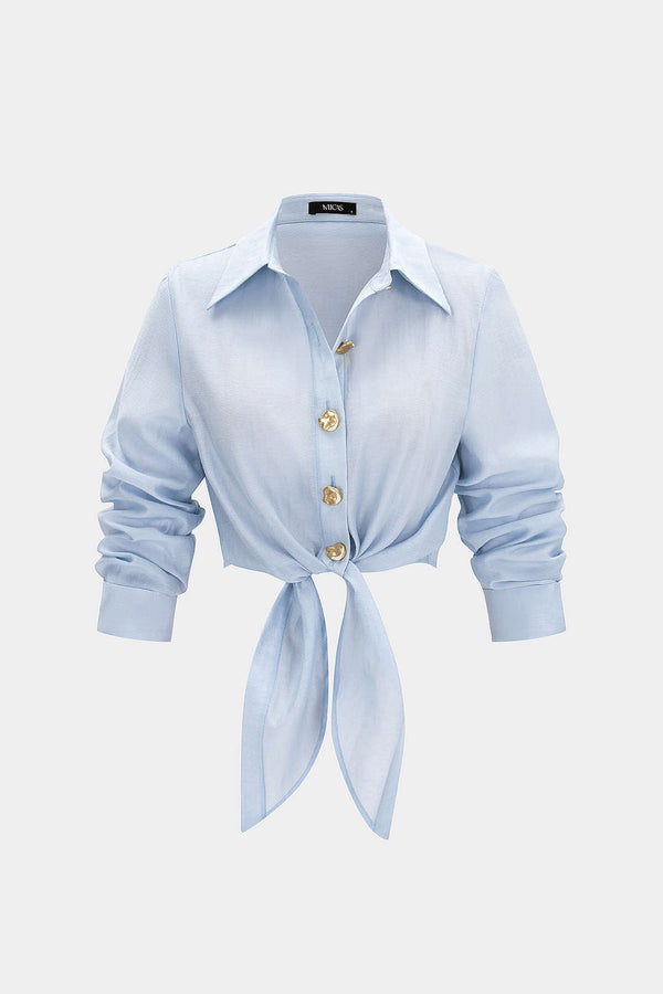 Greta - Metallic blouse met knoopjes en lange mouwen