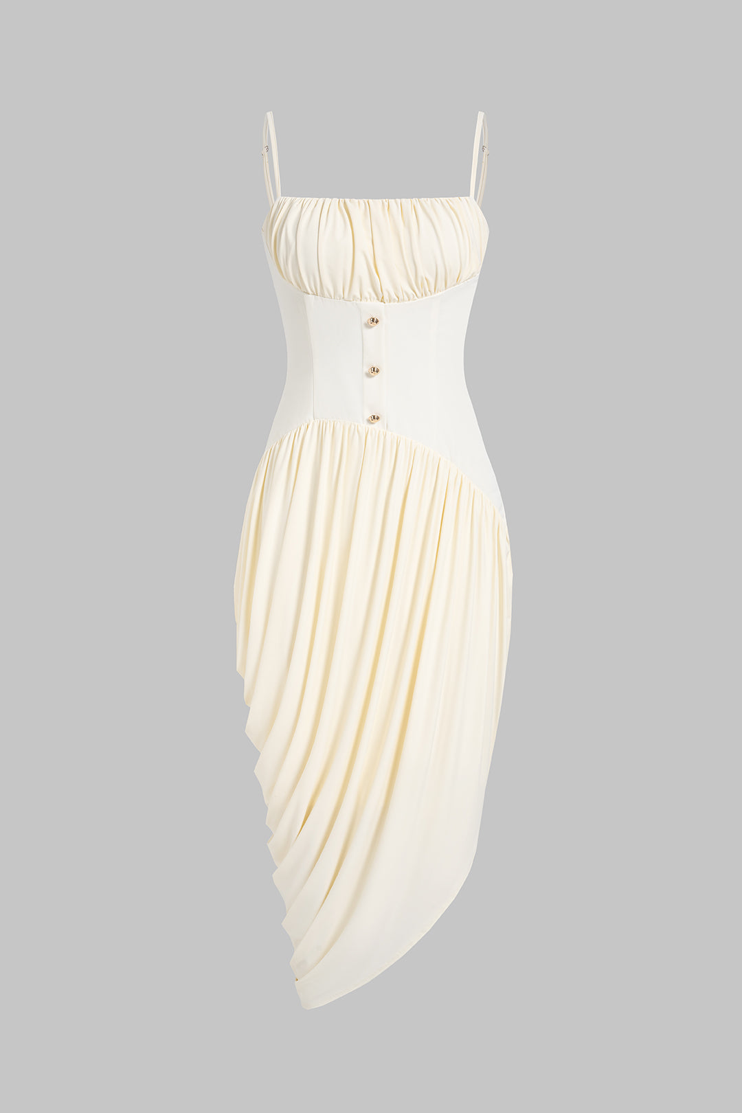 Gwen - Asymmetrische mouwloze midijurk met ruches