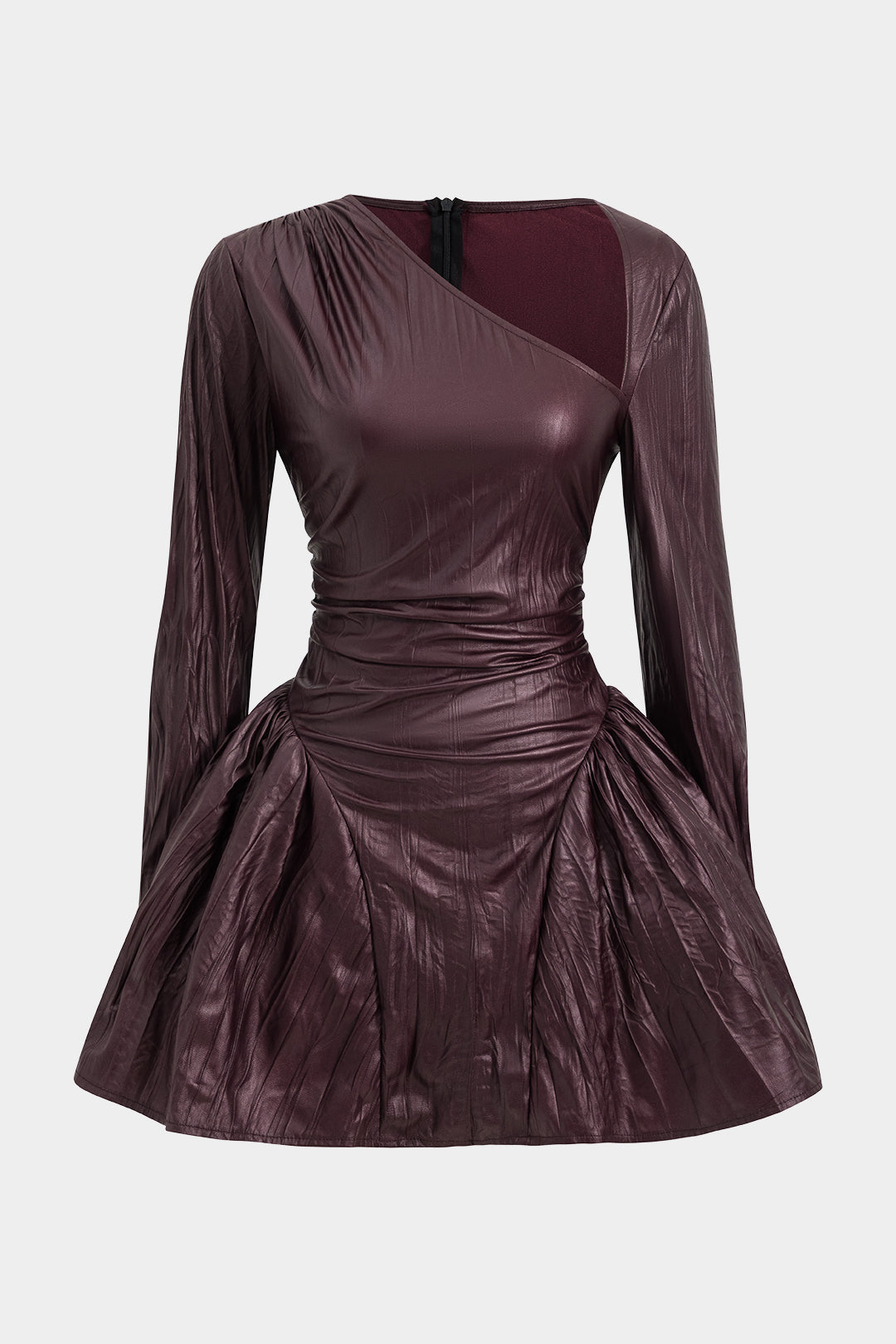 Livia - Asymmetrische minijurk met ruches en lange mouwen