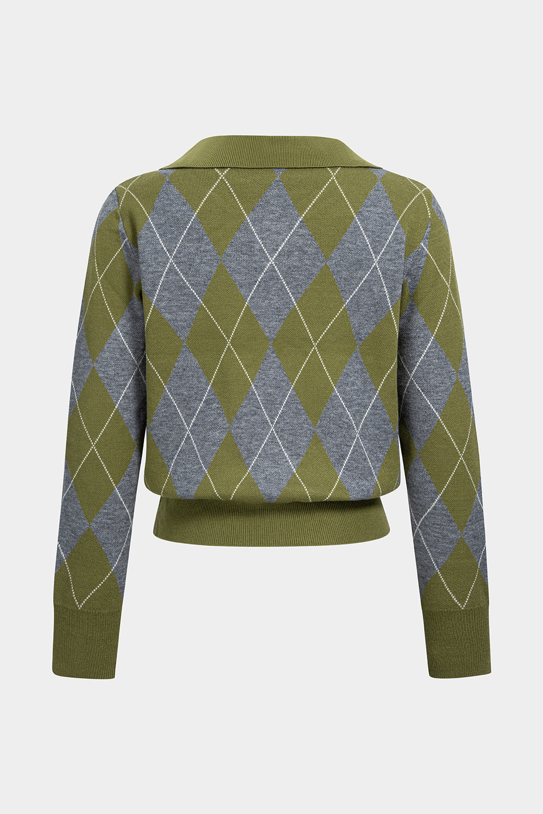 Gebreide geometrische top met revers en lange mouwen