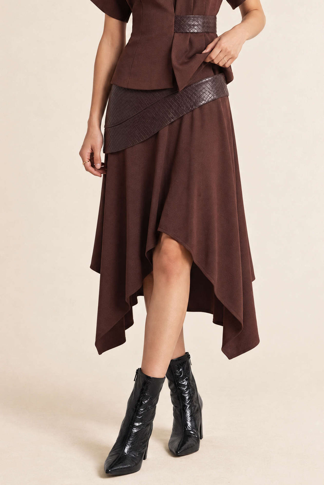 Faye - Leren-look patchwork midirok