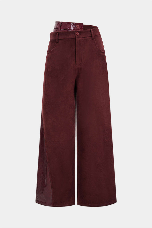 Leren-look suède broek met hoge taille