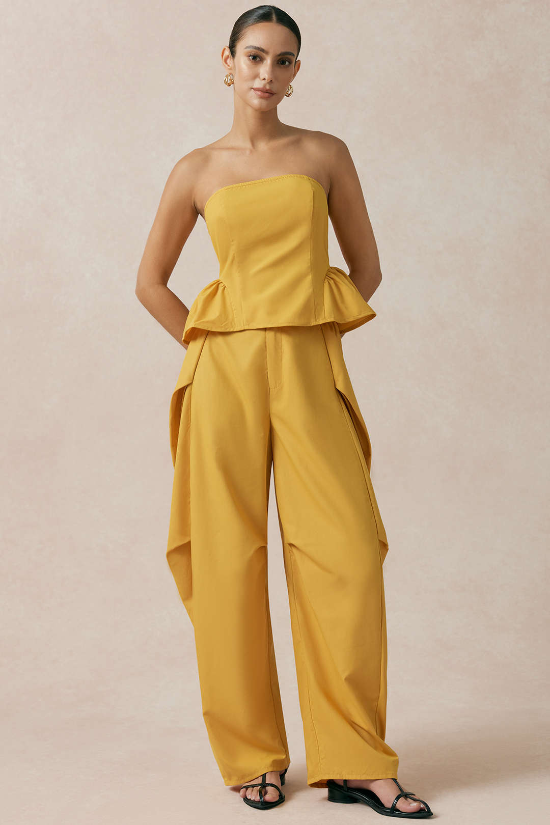 Effen strapless top met ruches en smokwerk