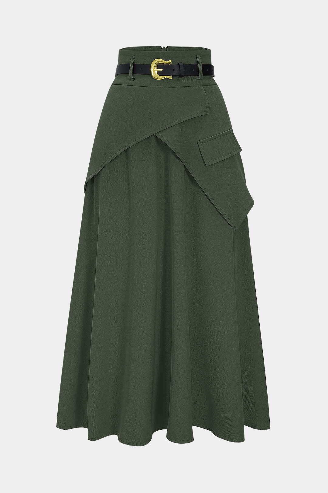 Asymmetrische rok met riem, ruches en hoge taille