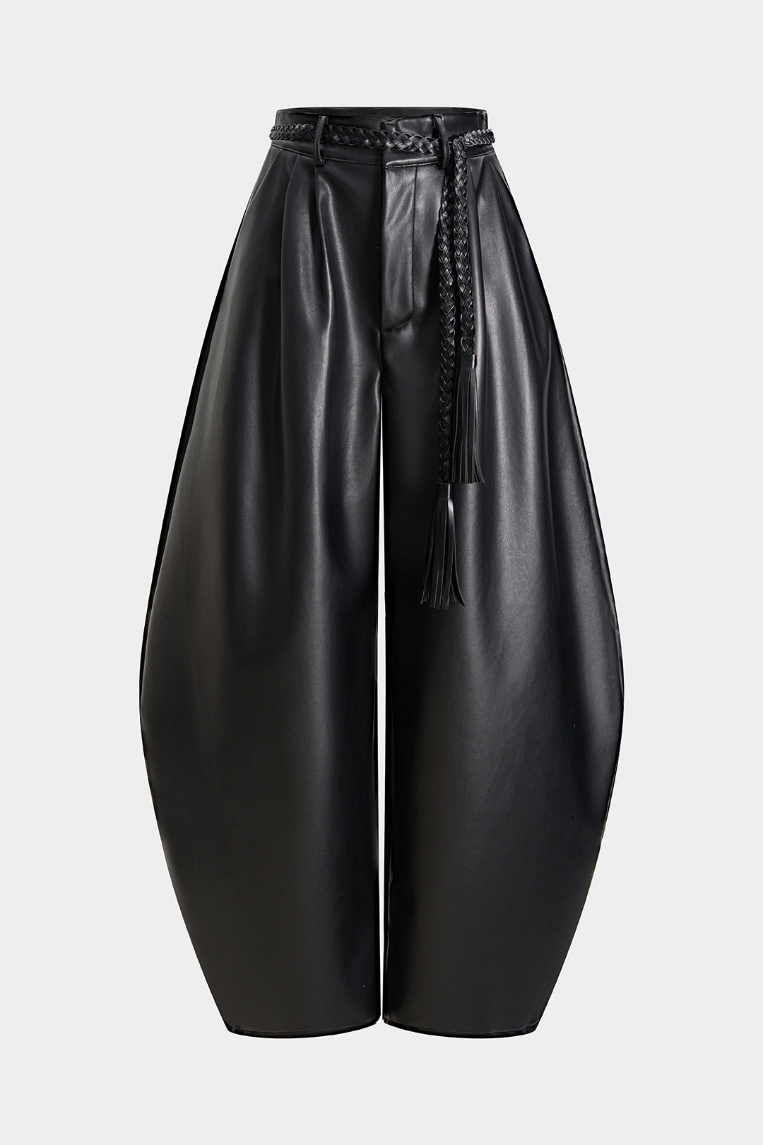 Leren-look pantalon met riem, hoge taille en ballonmodel