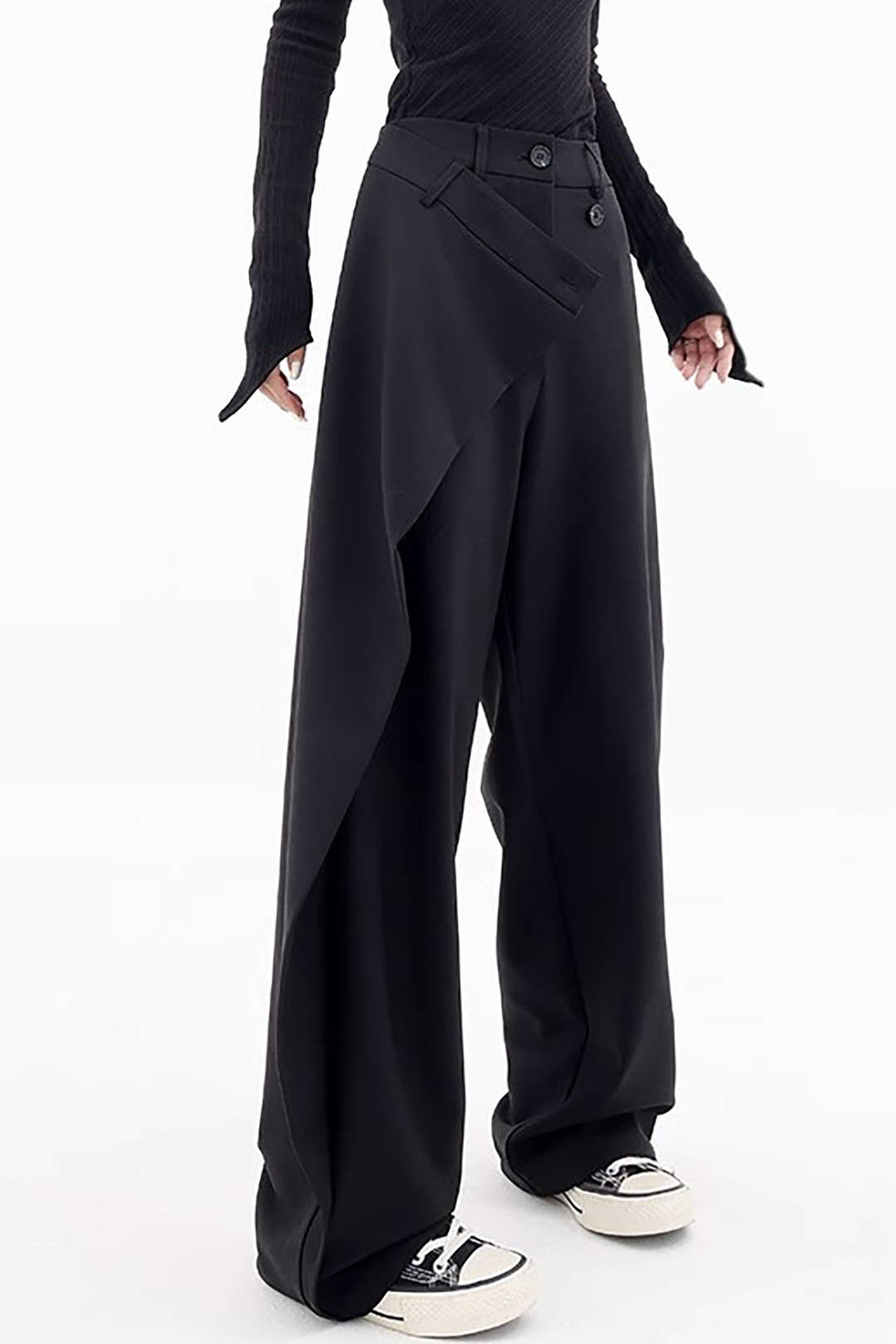 Broek met drapering, wikkelmodel en rechte pijp