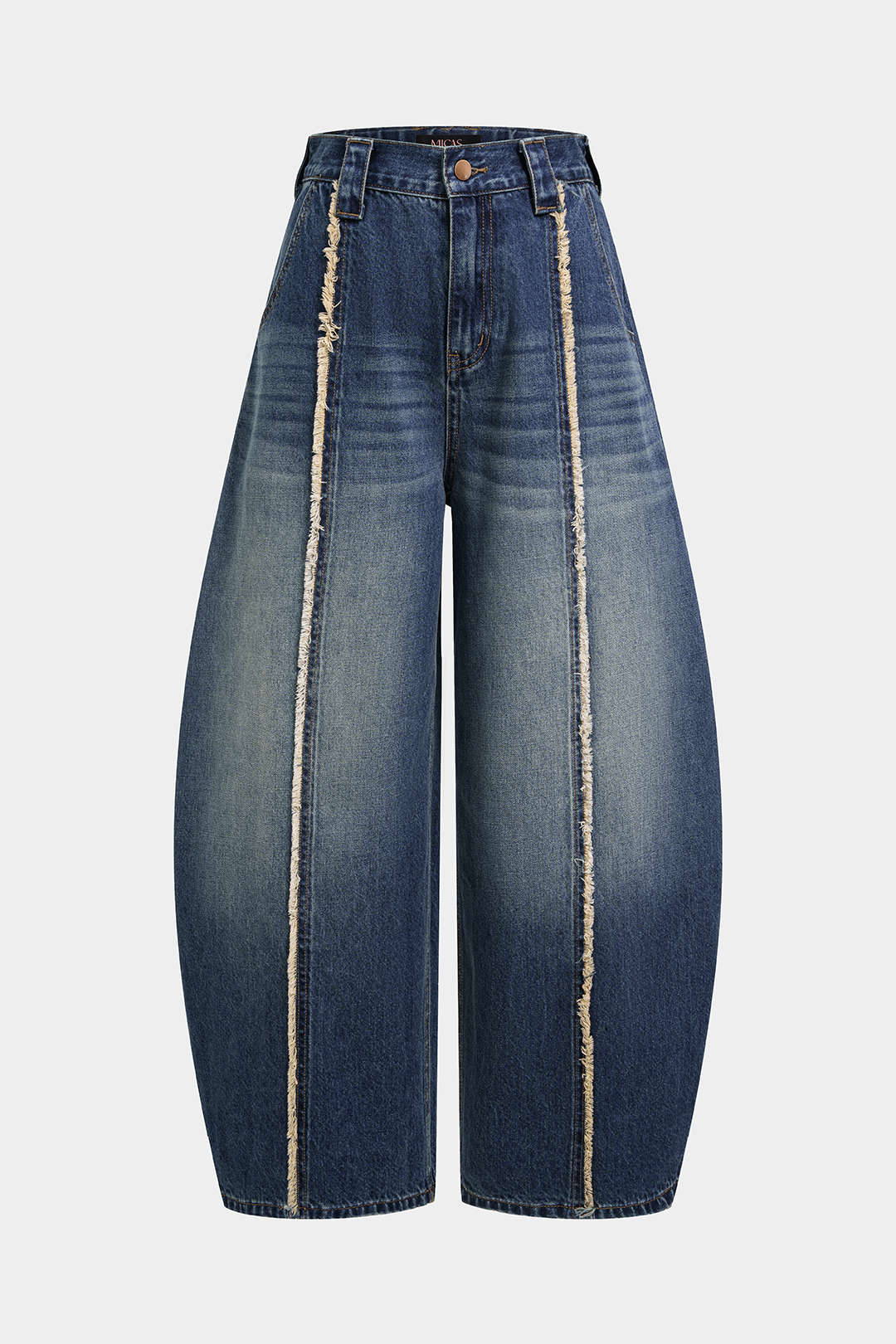 Asymmetrische jeans met franjes en zakken