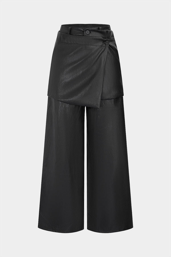 Leren-look asymmetrische broek met wijde pijpen
