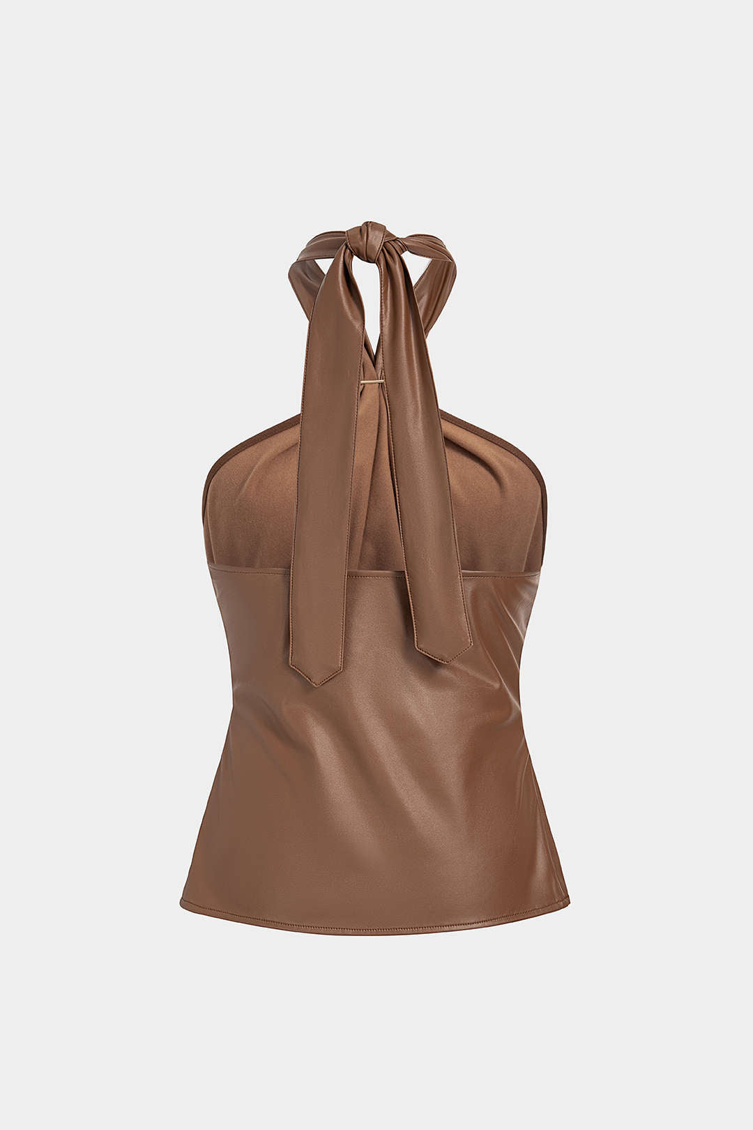 Leren-look metallic top met halternek
