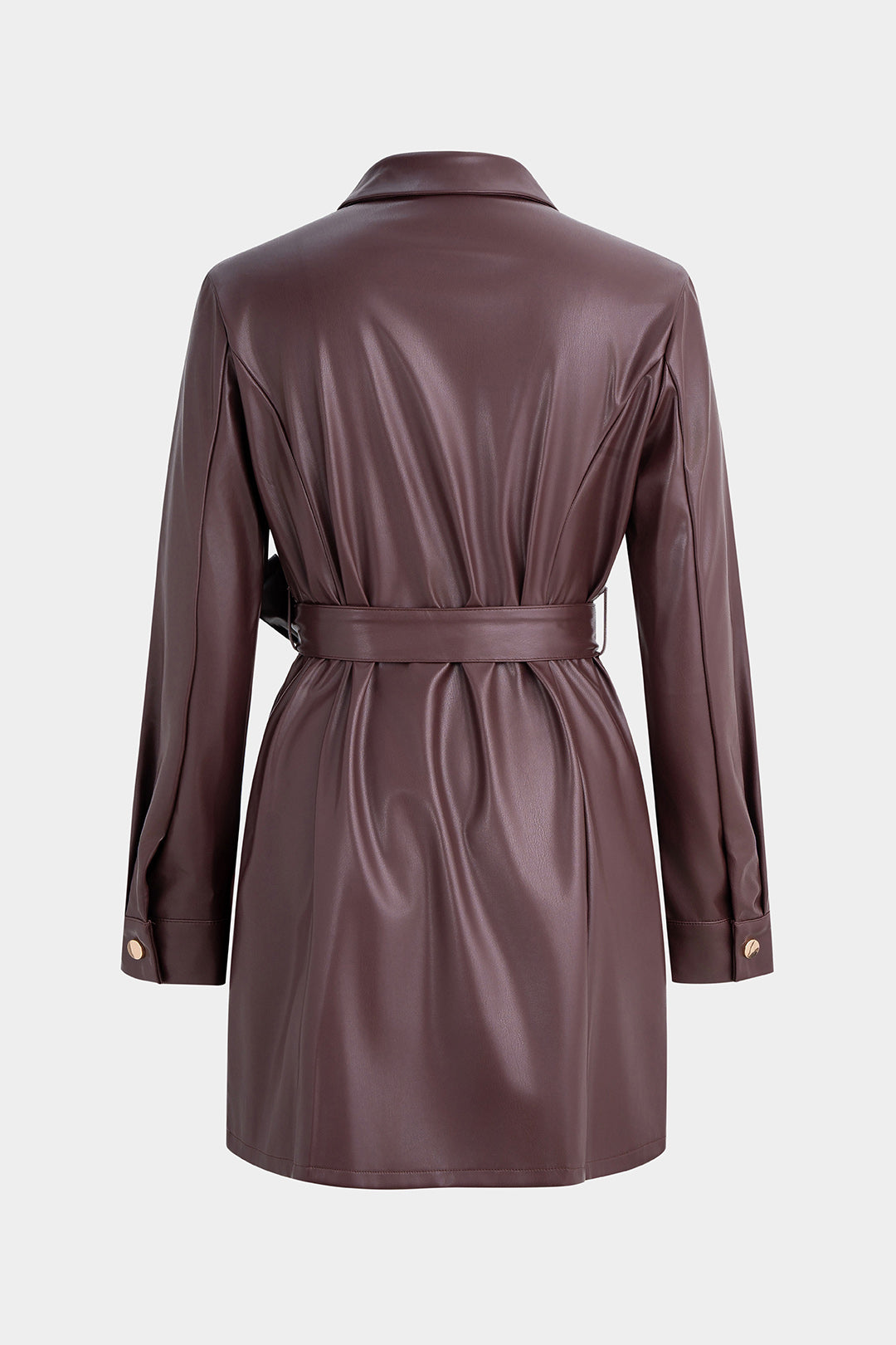 Leren-look minijurk met riem en lange mouwen