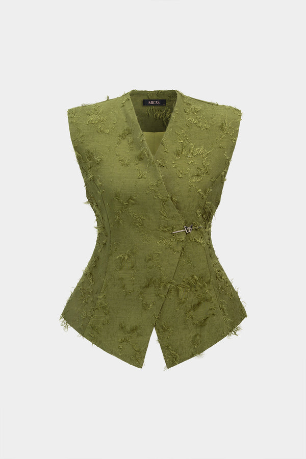 Gestructureerd asymmetrisch gilet met gesp
