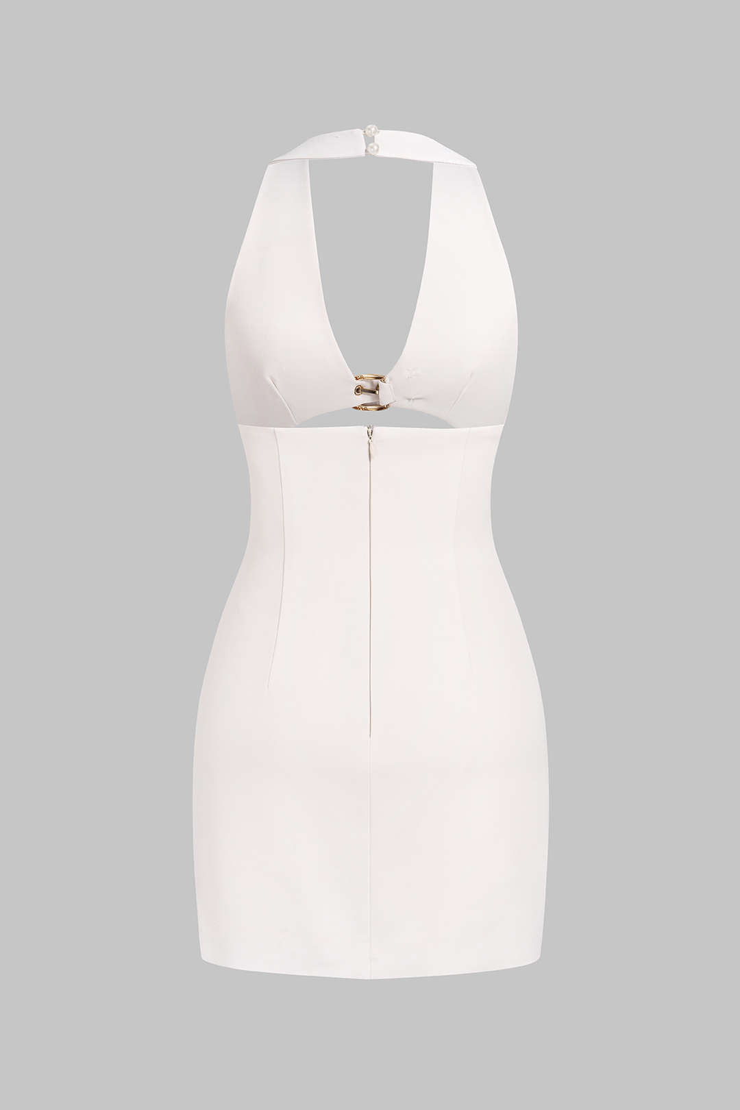 Metallic mouwloze minijurk met halternek en V-hals