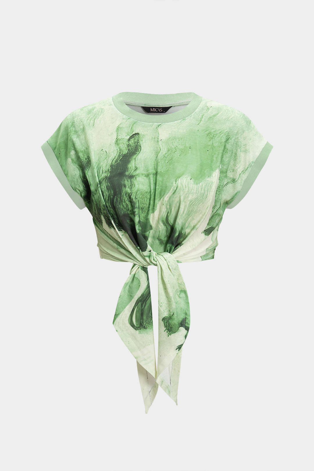T-shirt met gedraaid detail, knoopdetail en korte mouwen