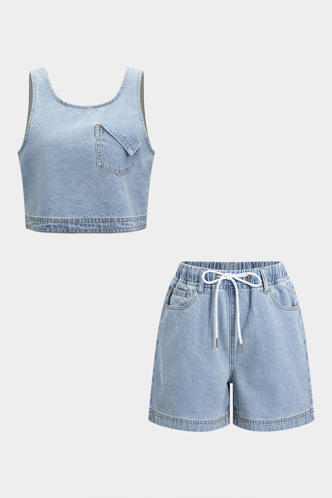 Denim set met tanktop en short