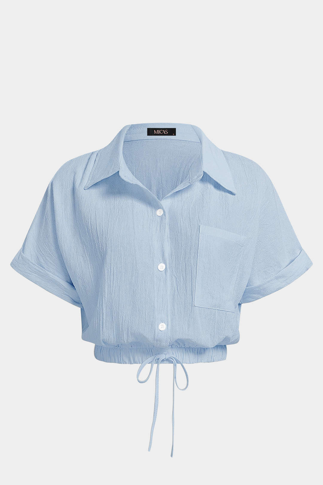Blouse met revers, trekkoord en korte mouwen