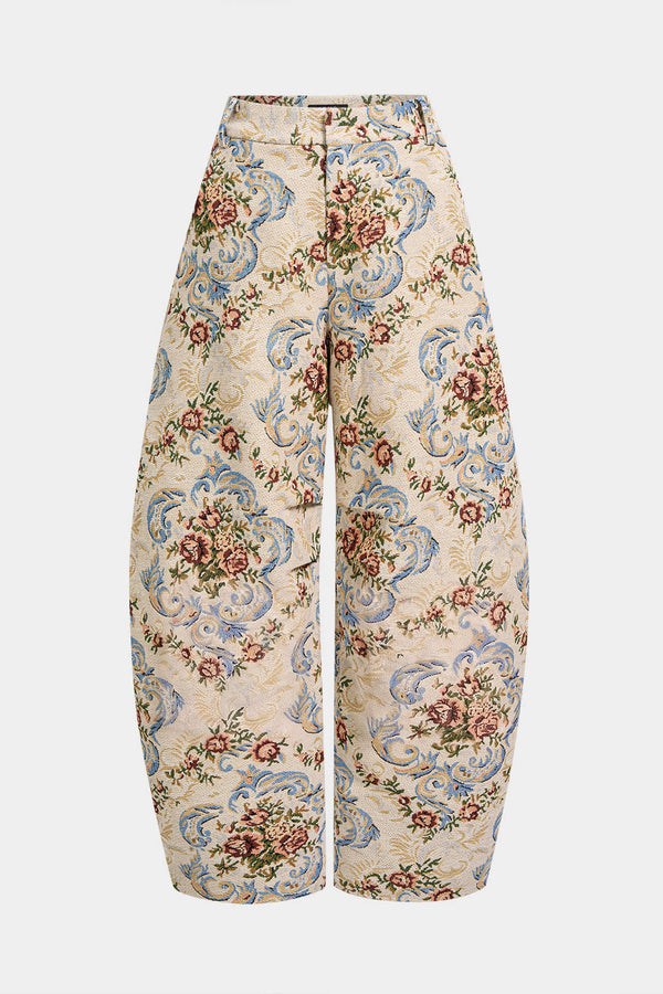 Bloemenprint jacquard broek met wijde pijpen