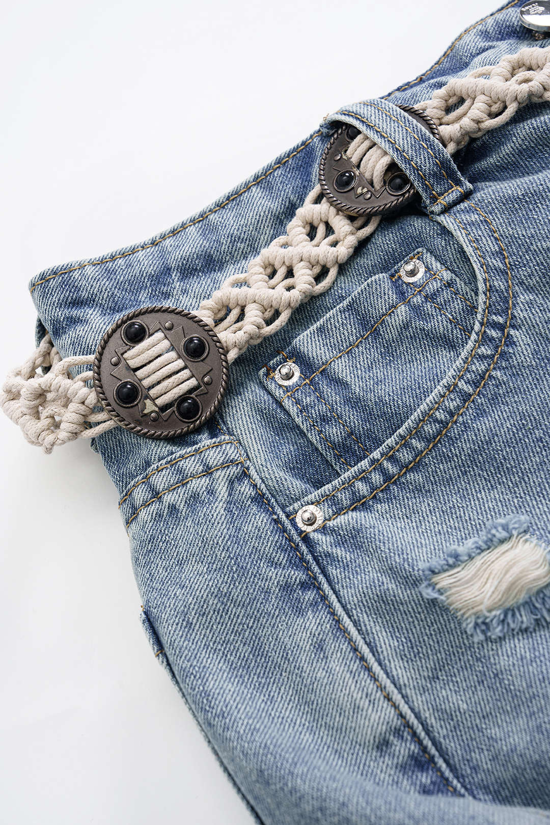 Noor - Denim patchwork rok met hoge taille