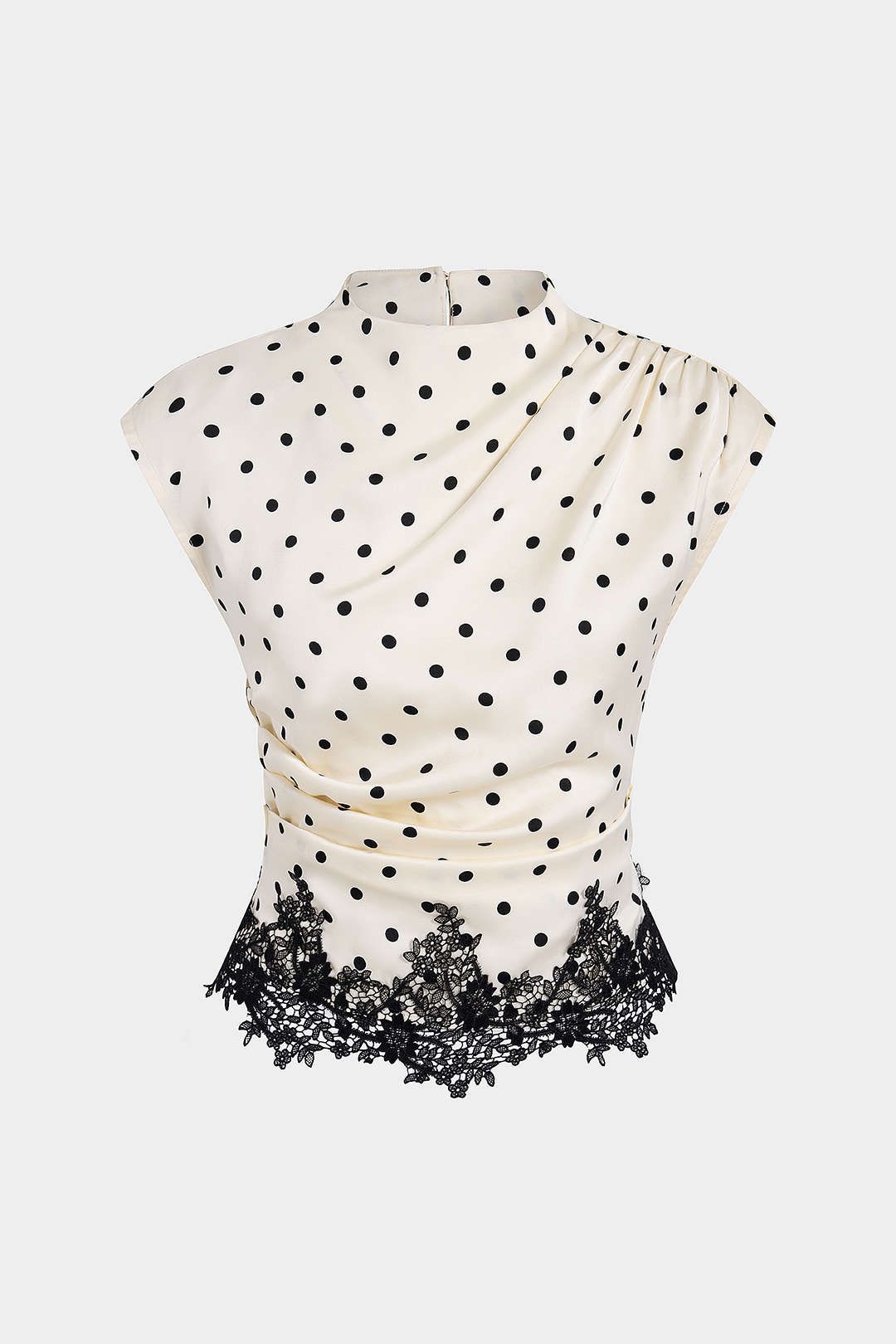 Gestipte patchwork blouse met kant en ruches