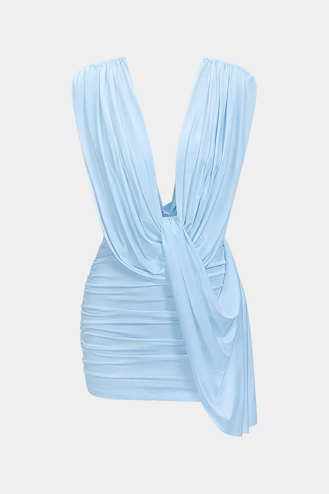 Asymmetrische mouwloze minijurk met ruches en drapering