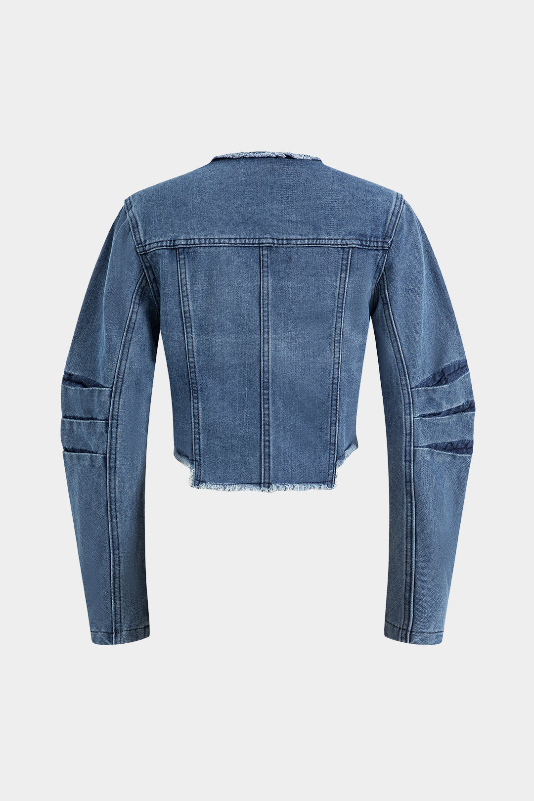 Denim patchwork item met knoopjes, ronde hals en zakken