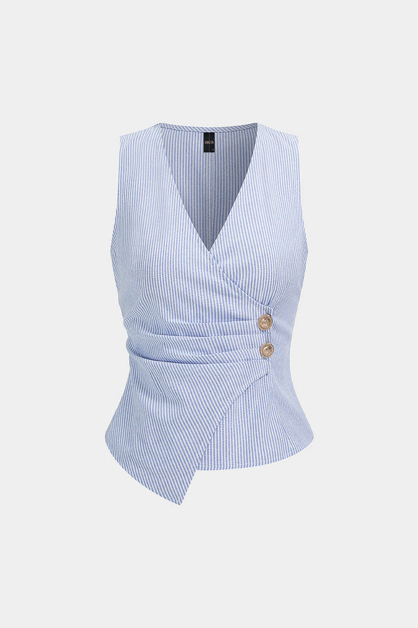 Gestreepte asymmetrische tanktop met ruches en knoopjes