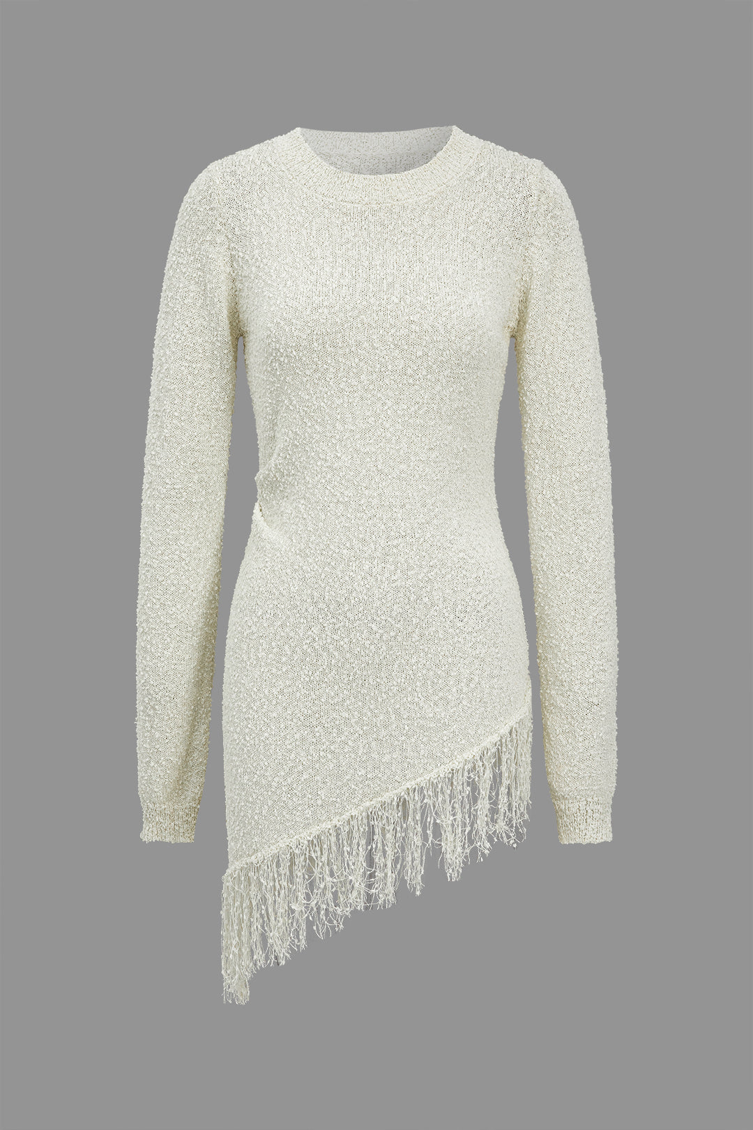 Effen asymmetrische top met franjes en lange mouwen
