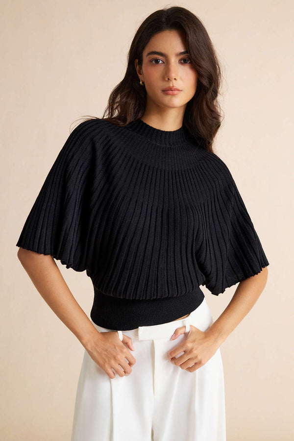 Effen T-shirt met ronde hals en vleermuismouwen