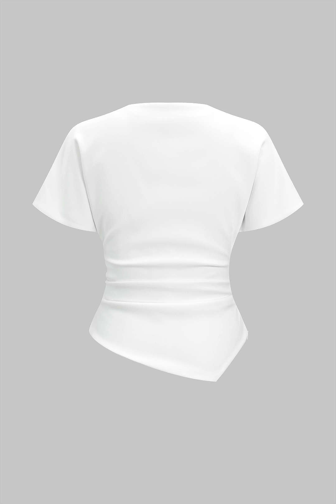 Effen asymmetrische blouse met ruches en korte mouwen