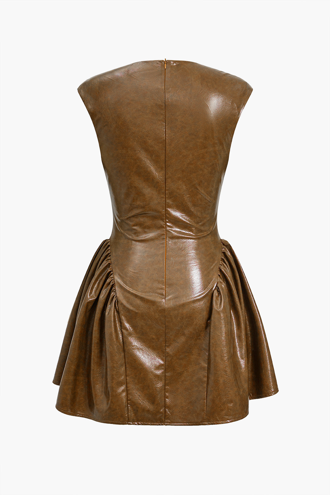 Leren-look minijurk met V-hals en ruches
