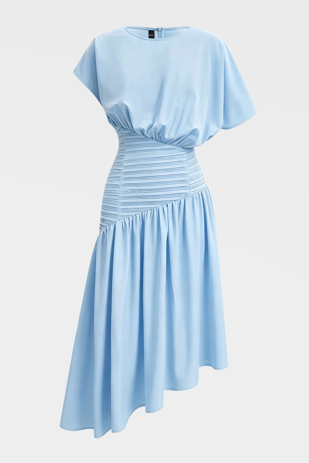 Asymmetrische midijurk met ronde hals en korte mouwen